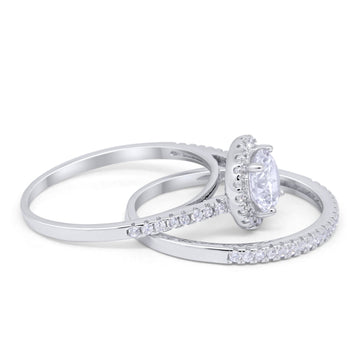 Halo Vintage Style Wedding Ring Piece Simulated CZ 925 Sterling Silver